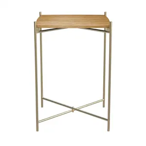Table d'appoint pliable en métal et bois de haute qualité Design créatif avec table basse carrée ronde pour la maison de couleur bronze doré - Product Image 6