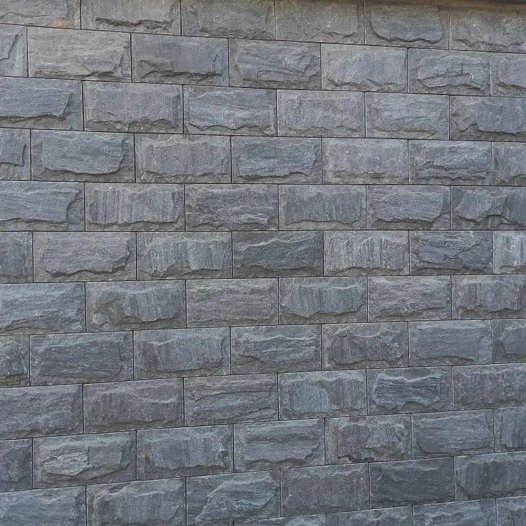 Revêtement mural en pierre de grès noir indien, extérieur, Rockface, finition champignon, façade décorative, fente naturelle