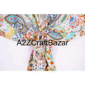 Vestido Kaftan Corto de Algodón 100% Puro para Mujer, Estampado Floral Bohemio, Ropa de Playa, Transpirable, Suave y Cómodo para el Verano - Product Image 3