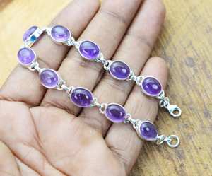 Purple Amethyst 925 Sterling <b>Silver</b> Gemstone Adjustable <b>Charm</b> <b>Bracelet</b> Handmade Luxury GIA Certified Jewelry Elegant Gift for - Product Image 4