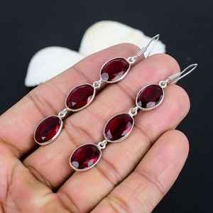 Boucles d'oreilles ovales en grenat rouge, argent sterling 925 plaqué or, certifiées IGI, cadeau élégant pour femme, anniversaire, fête, occasion spéciale - Product Image 2