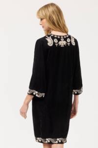 Boho Black Embroidered Mini Tunic <b>Dress</b> V-Neck 3/4 Sleeve <b>Viscose</b> Eco-Friendly Vintage Casual Regular Sweet Natural ODM - Product Image 5