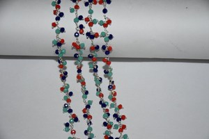 Chaîne de chapelet en grappe de trois perles à facettes multicolores plaquées argent de bonne qualité, chaîne de chapelet épaisse pour la fabrication de bijoux - Product Image 4