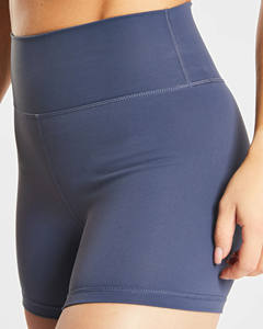 Short bleu marine avec logo personnalisé très exigeant pour femmes Short femme taille haute Ceinture compressive Short de gymnastique anti-transpiration - Product Image 5