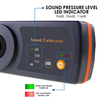 Meteran kalibrator Level suara, dengan Level Output 94dB/104dB/114dB untuk pengukur Level suara 1/2 inci dan mikrofon Akurasi ± 0.4dB