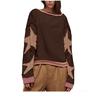 Sweat-shirts d'hiver tricotés à col rond, à épaules tombantes, à manches longues, coupe ample, respirants, écologiques, avec broderie frontale, style décontracté, OEM - Product Image 1