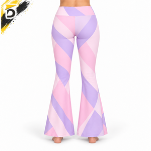 Leggings évasés taille haute à imprimé géométrique rose et violet, en tricot extensible, longueur intégrale, pour femme, toutes saisons, coupe cloche - Product Image 4