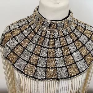 Elegante cuello en V sujeta respetuoso con el medio ambiente Cachemira Burlesque capa con cuentas lentejuelas hermosa silueta recta vestido festivo para Club - Product Image 1