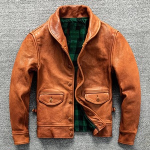 New Fashion Youth Men's <b>Genuine</b> Sheep Leather Zipper Jacket Vintage Orange Green Autumn Winter Waterproof Windproof - Product Image 1