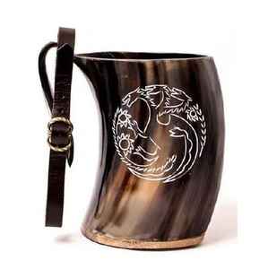 Mug en corne sculpté à la main, grande capacité, éco-responsable, motifs runiques vikings décoratifs, best-seller, prix réduit disponible - Product Image 2