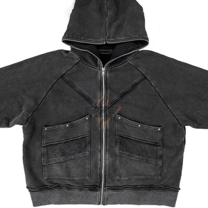 Nouveau Hoodie Unisexe d'Hiver Oversize en Coton 100% Épais avec Fermeture Éclair Intégrale, Effet Délavé Acide, Brodé et Personnalisé, en Polaire Numérique - Product Image 3