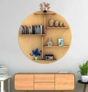 Designer LED Backlit Wooden <b>Wall</b> <b>Shelf</b> | Circle Shape Oak Finish Ambient Night Light for Modern Home Decor - Product Image 2