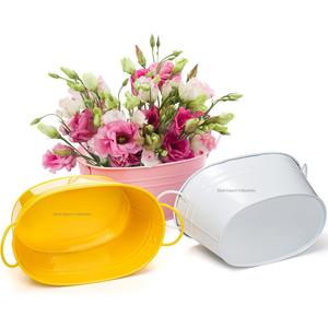 Popular Galvanized White Fresh Flower Planter With Side Handle Oval Shape for Home Garden <b>Patio</b> Decorative Planters - Product Image 6
