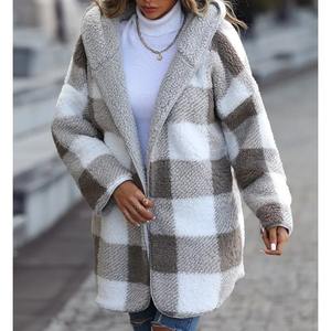 Manteau gratuit pour femmes avec boucle en velours à bulles à manches longues Plaid ample formel 100% coton polaire nouvelle mode automne et hiver - Product Image 3