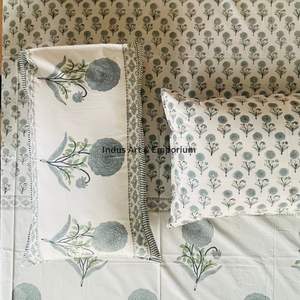 Indian Handcrafted Sanganeri Hand Block Printed Bedsheets <b>Bedding</b> Sets Bedsheet with Pillow Cover - Product Image 6