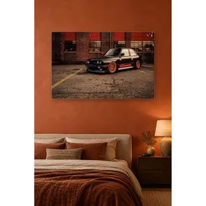 Impression sur toile de Fida Black BMW E30 M3 devant l'usine de briques - Product Image 1