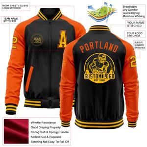 Bomber personnalisé noir or-Orange Varsity Letterman veste à glissière deux tons coupe-vent Streetwear veste universitaire vintage pour hommes - Product Image 2