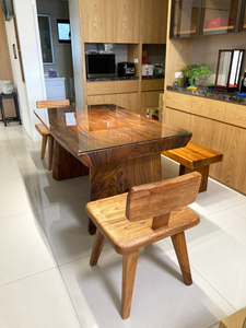 Ensemble de table à manger en teck de style Wabi-Sabi 150 cm Durable Non pliable Meubles de salle à manger pour la maison - Product Image 2