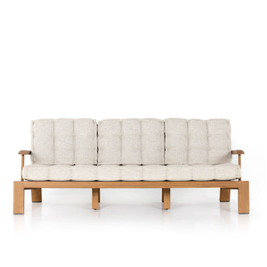 Scandinavian Solid Teak Wood <b>3</b>-Seater <b>Sofa</b> with Soft Linen Cushion-Modern Minimalist Design for Living Room and Villa - Product Image 1