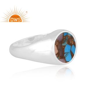 Vente chaude Fine Sterling Silver Mojave Cuivre Rose Opale Turquoise Gemstone Dome Design Ring Fabricant de bijoux personnalisé - Product Image 2