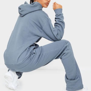 Nouveau style Logo personnalisé femmes décontracté solide longueur régulière hiver à manches longues polaire à capuche survêtement empilé pantalon - Product Image 6