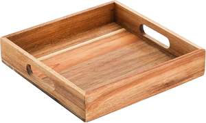 Élégant plateau de service en bois d'acacia personnalisé Décoration intérieure rectangulaire avec rangement des aliments Conteneur de table à manger et poignées de plateau - Product Image 2