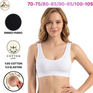 Bralette de algodón acanalado para mujer con almohadillas extraíbles, sujetador cómodo sin aros - Product Image 2