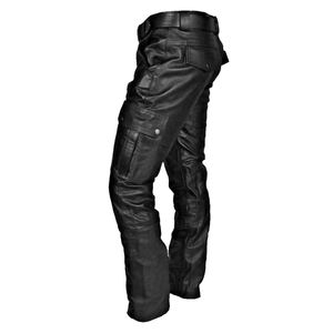 Faux Fashion Casual Color sólido pantalones lápiz pantalones cuero Punk pantalones hombres Otoño Invierno Retro Goth Slim Casual pantalones largos - Product Image 2