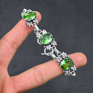 กำไลข้อมือวงรี925 5-8ชิ้นหรูหราได้รับการรับรองจากห้องปฏิบัติการสีเขียวเพอริโดต์พลอยเทียมขนาด10X14มม. ทำด้วยมือ - Product Image 3