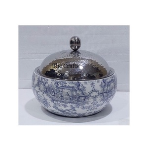 Design attrayant en bois et Meena travail marmite de service alimentaire avec couvercle en acier vaisselle de qualité supérieure casserole marmite - Product Image 4