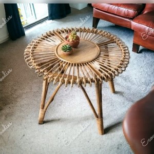 Mesa de centro de madera rústica de ratán redondo Vintage, decoración de mesa de centro de madera y vid de estilo Simple y Natural - Product Image 6