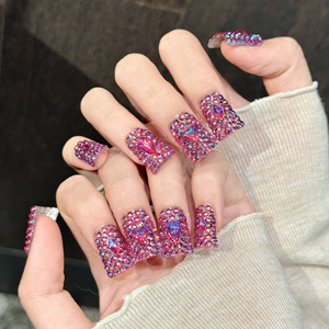 <span class=keywords><strong>Uñas</strong></span> Postizas Hechas a Mano al por Mayor Estilo Y2K, 10 Piezas, 3D, Color <span class=keywords><strong>Rosa</strong></span> Brillante, con Cristales, <span class=keywords><strong>Uñas</strong></span> de Pato con Pedrería Completa, Reutilizables, Acrílicas, de Lujo - Product Image 2