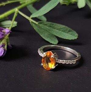 925スターリングシルバークラシックナチュラルシトリン石英ジルコン宝石ファインリング結婚式婚約パーティー用; 手作りの熟練 - Product Image 6