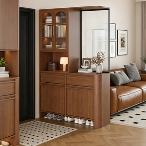 Meuble d'entrée de style Mid-Century, séparateur de salon, armoire à chaussures, cloison, meuble de rangement intégré - Product Image 1