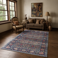 Tapis Oriental Turc Multicolore Roma en Bambou, Tapis Vintage Effet Vieilli à Motifs Floraux, Tapis Persan pour Salon, Lavable et Adapté aux Animaux Domestiques