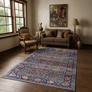 พรมลายดอกไม้สไตล์ตุรกีหลากสีแบบวินเทจ ทำจากไม้ไผ่  แบบเปอร์เซีย สำหรับห้องนั่งเล่น ซักได้ ไม่ใช่แบบพิมพ์ - Product Image 2