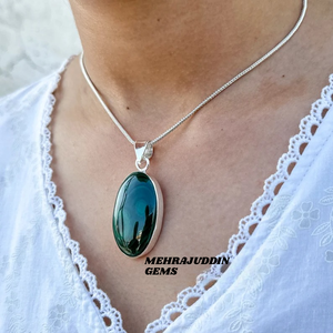 Collar con colgante de piedras preciosas de malaquita en forma de cabujón hecho a mano de Plata de Ley 925, joyería de moda para niños, sello de boda 925 - Product Image 5