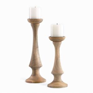 Tall <b>Carved</b> Wooden Taper <b>Candle</b> Holders With Smooth Natural Grain Finish For Elegant Home Styling - Product Image 5