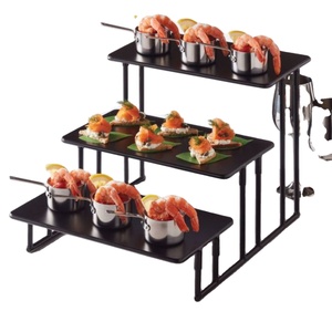Support à pizza en fer noir à trois niveaux avec finition enduite de poudre Vaisselle de qualité supérieure Mariage parfait et présentoir Riser - Product Image 1