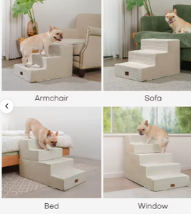 Escaleras Elevadas para Perros y Gatos, Modernas, Ecológicas, Extra Anchas, Antideslizantes, de Espuma, Color Beige, 4 Escalones - Product Image 6
