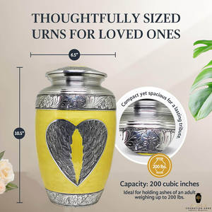 โกศบรรจุอัฐิสำหรับผู้ใหญ่ สีเหลือง สไตล์อเมริกัน/ยุโรป พร้อมปีกหัวใจสีเงิน ขนาด 10 นิ้ว เป็นมิตรกับสิ่งแวดล้อมและทนทาน - Product Image 4