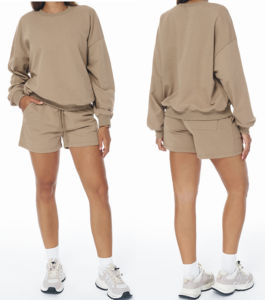 Ensemble de survêtement d'hiver et d'automne, sweat-shirt de sport décontracté + short, tenue de sport 2 pièces, col rond, tenue en coton mélangé, ensembles de marche puissants - Product Image 1