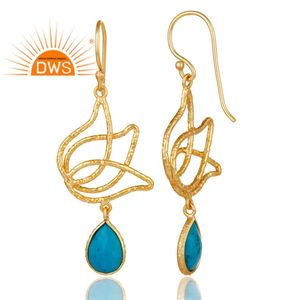 Superventas de plata esterlina 18K chapado en oro turquesa piedra preciosa diseño de loto pendientes colgantes Demi joyería fina fabricante - Product Image 3