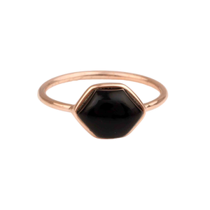 แหวน925เงินสเตอร์ลิงหกเหลี่ยม10x12มม. แหวนผู้หญิงแท้สีดำโอนิกซ์ชุบทอง18K แหวนเครื่องประดับงานแต่ง - Product Image 1