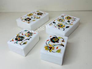 Semi-persicos fabriqués à la main en marbre blanc incrustation qualité vente en gros bijoux stockage Rectangle boîte meilleur prix belle mallette d'accessoires - Product Image 5