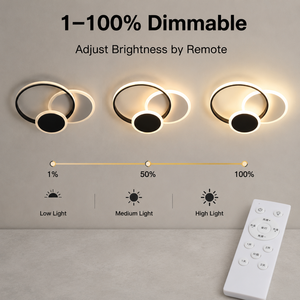 Plafonnier LED moderne géométrique encastré en acrylique et fer, rond, télécommandé, à intensité variable, tricolore, pour salon et chambre - Product Image 3