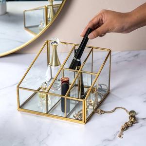 High on Demand Brass with <b>Glass</b> Multi Organizer Perfect for Makeup Stationery & <b>Desk</b> Essentials Available at Good Price - Product Image 2