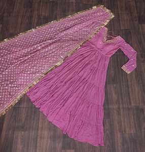 Peach Ruffle Anarkali robe dupatta ensemble pour femmes et filles indien pakistanais mariage longue robe de soirée indien robe de mariage - Product Image 5