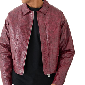 Veste de motard en cuir ciré bordeaux sur mesure pour homme Style rue commerçante Col montant Imperméable Respirant Hiver - Product Image 1