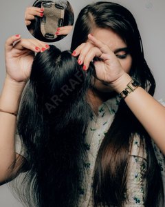 Extensiones de cabello Remy de calidad superior con Base de seda 3x5, cabello indio negro marrón Natural, máquina sin enredos 100%, trama Doble - Product Image 3